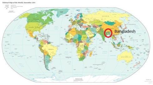 Bangladesh circled on the world map.